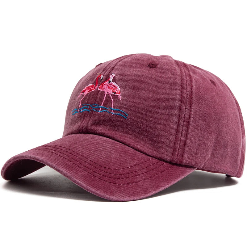 Flamingo Print Women's Baseball Cap Embroidery Washed Cotton Men's Caps Casual Retro Sport Summer Fashion Sun Visor Hat Unisex