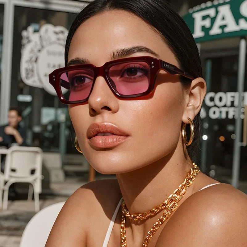 JNPCXI New Retro Square Rivets Men Sunglasses Shades UV400 Fashion Green Green Women Clear Lens Frame