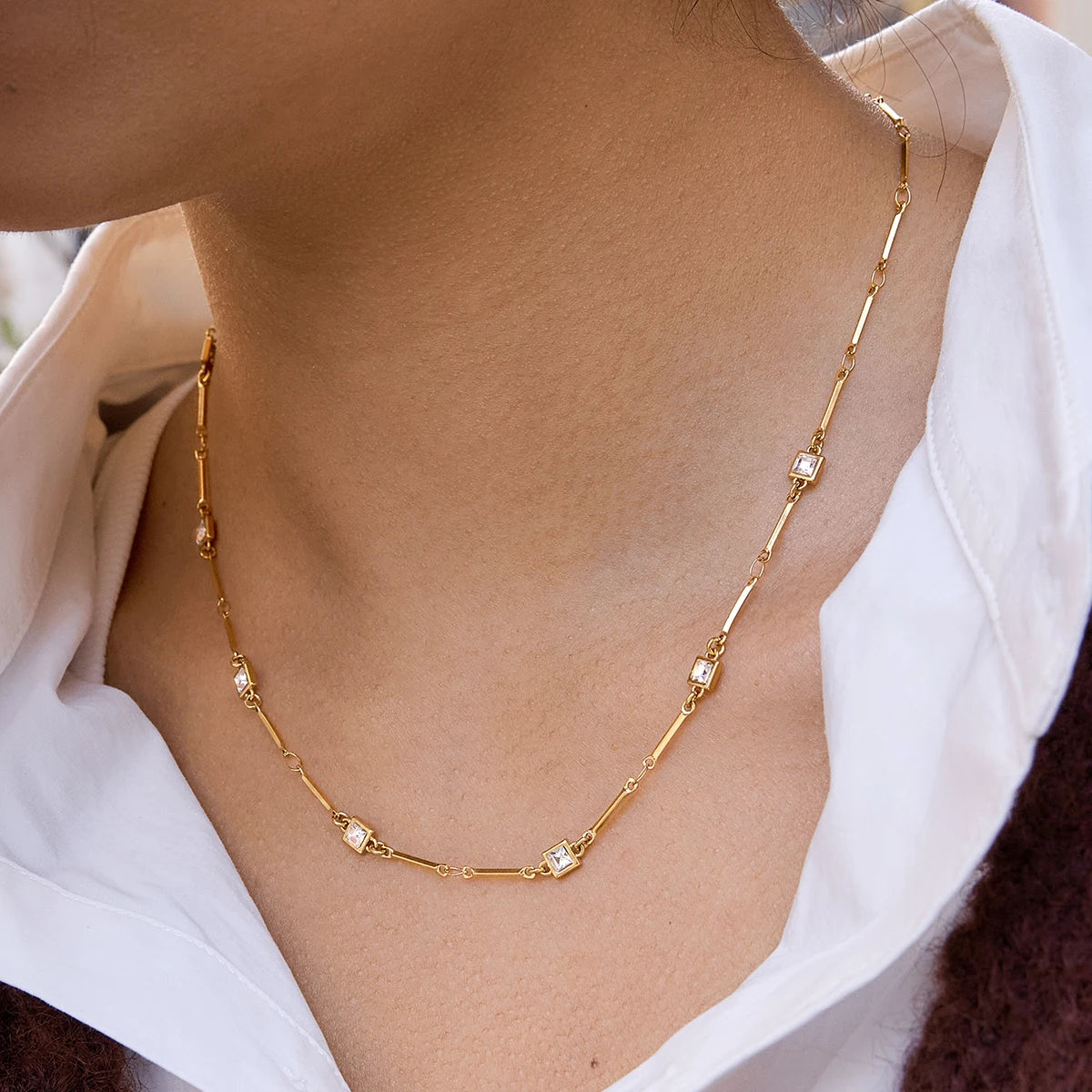 Uworld Delicate Zircon Necklace For Women Party Jewelry Classic 18K Gold Plated Stainless Steel Chain Necklaces Lady Gift 2026