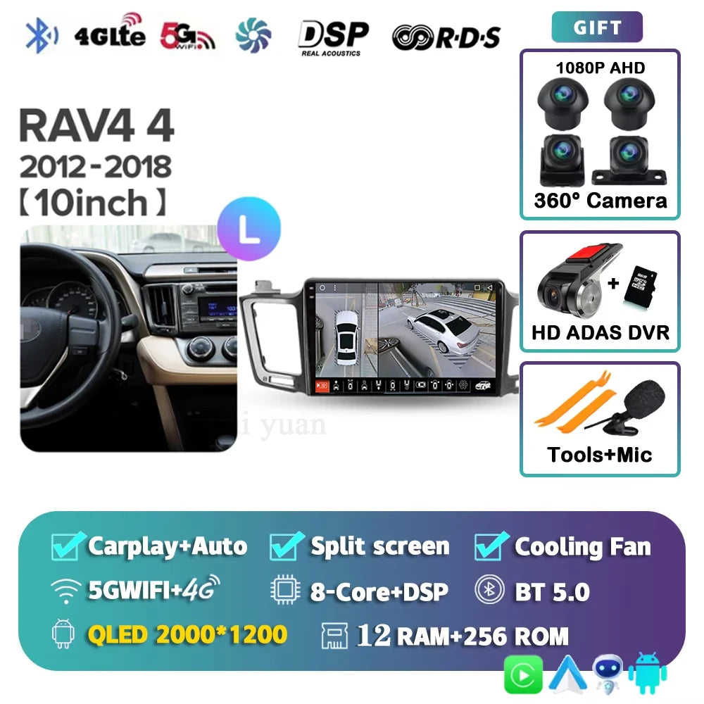 For Toyota RAV4 4 XA40 5 XA50 2012 - 2018 Android 15 4G WIFI Car Radio Carplay Auto Multimedia Stereo Video Player GPS Navigatio