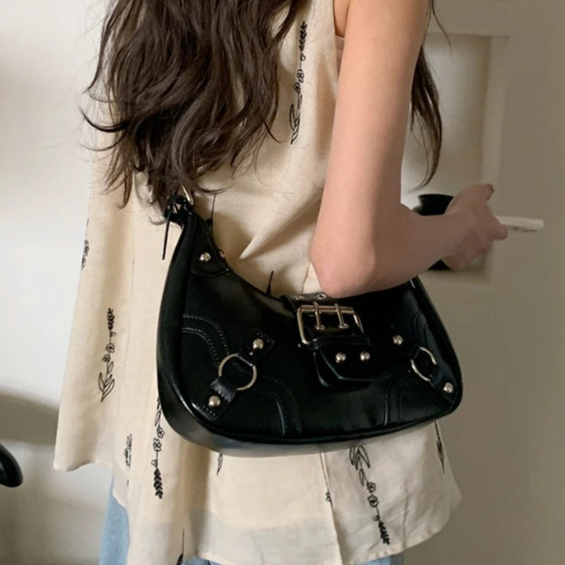 2026 Spring Hot Selling Maillard Women's Handbags Retro Cool Girls Underarm Bag Y2K Wasteland Style Vintage Leather Shoulder Bag