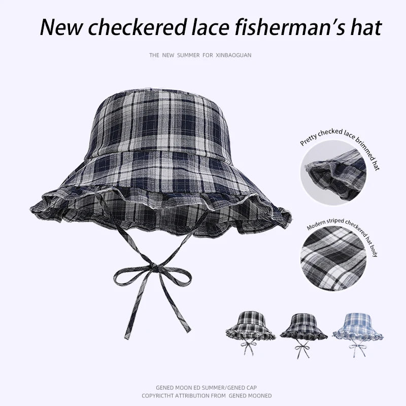 6154-New spring and summer style women's outdoor travel sun hat with laceandwidebrimforsunprotection.Retroandfashionablesstriped