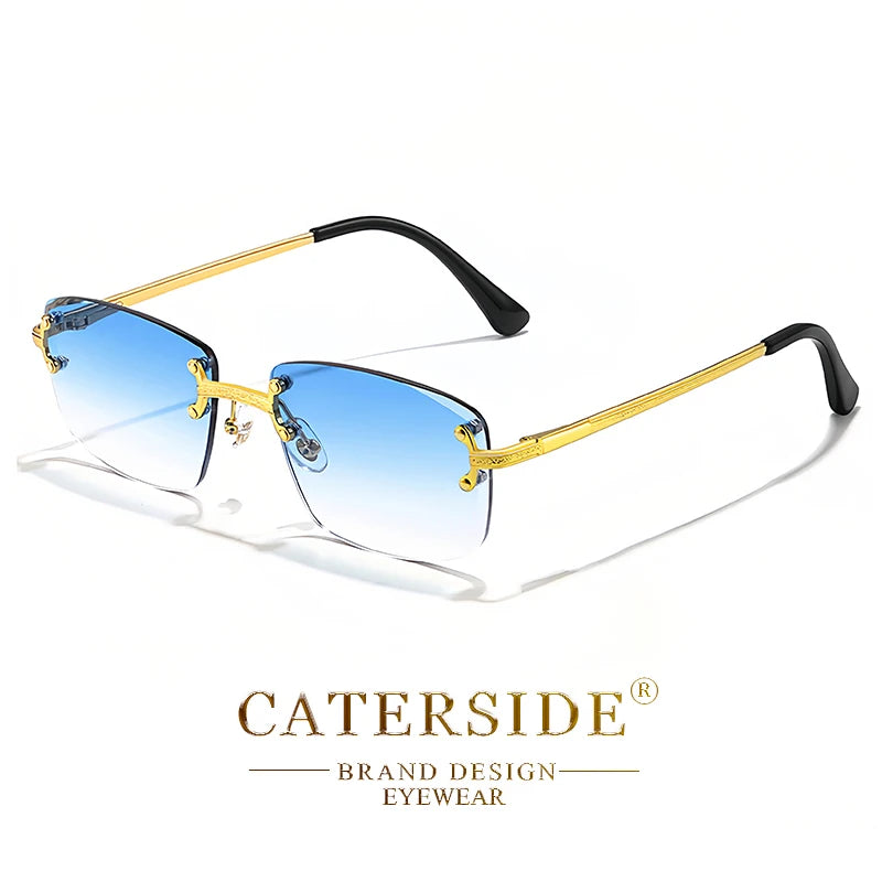 CATERSIDE Metal Rimless Frame Gradient Men's Sunglasses Punk Luxury Women Eyewear Small Rectangle Sun Glasses for UV400 Driving