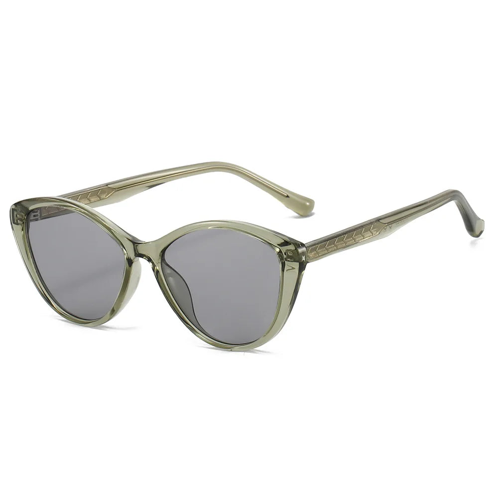 JNPCXI New TR90 Cat Eye Men Sunglasses Shades UV400 Fashion Green Oval Lens Women Punk Sun Glasses