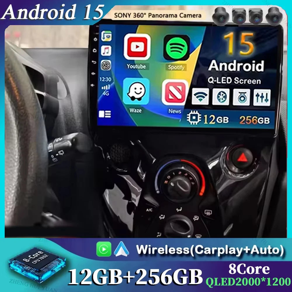 Android 15 For Peugeot 108 Toyota Aygo B40 2013-2021 Citroen C1 2K QLED Android Car Radio Multimedia Video Player GPS 4G stereo