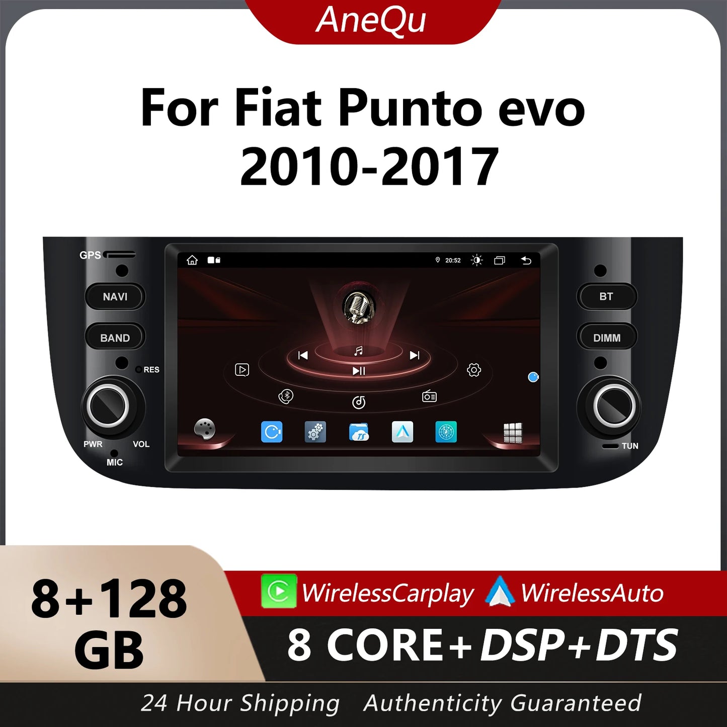 AneQu Android Car Radio for Fiat Punto evo 2010-2017 Car Multimedia Player Support Wireless CarPlay 8Core/4G/GPS