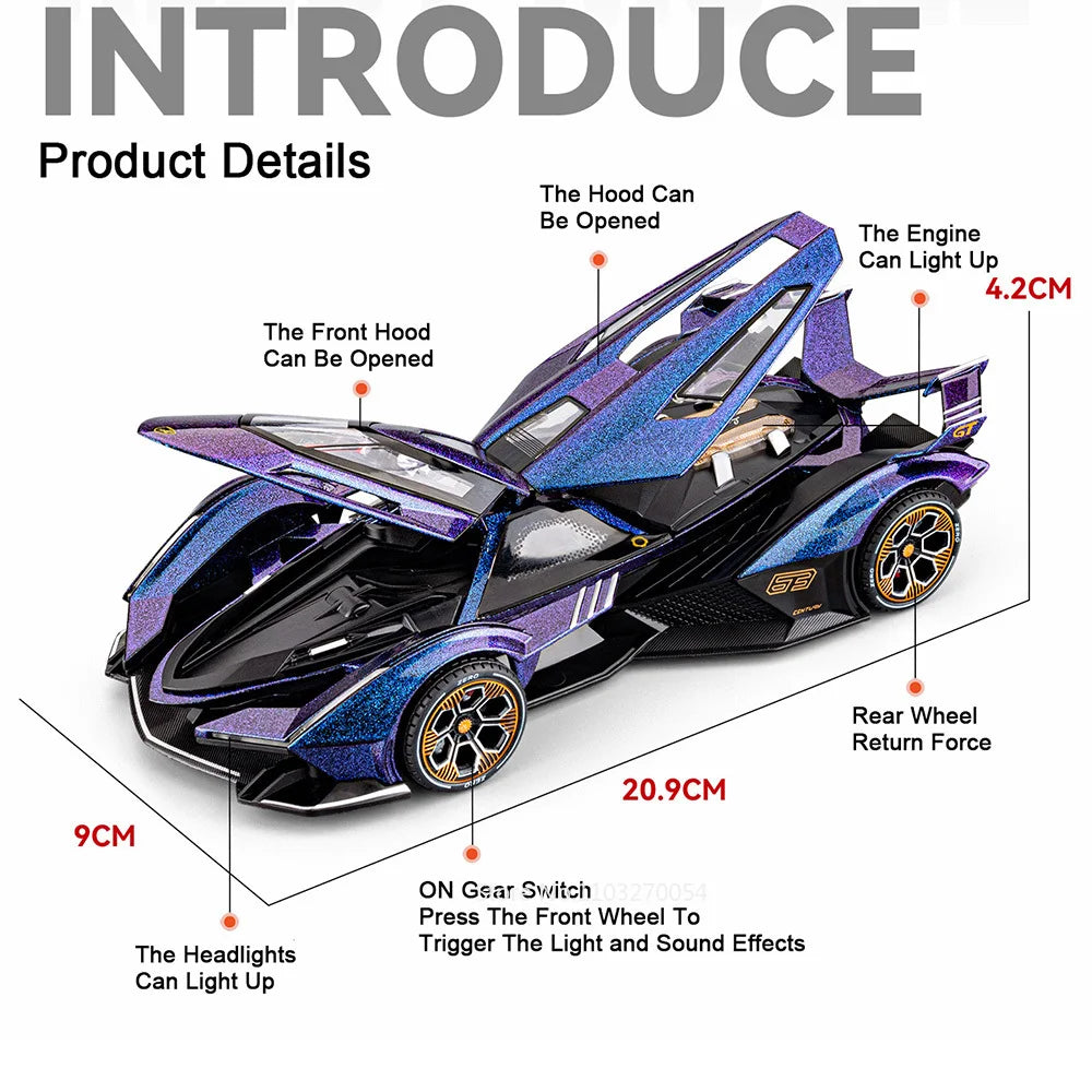 1:24 Lambor V12 SVJ63 Miniature Model Toys Diecast Alloy Car Sound Light Pull Back Doors Opened Sportscar Christmas Gift for Kid