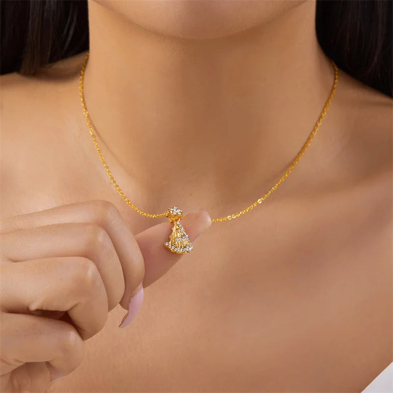 Luxury Zircon Crystal Christmas Tree Pendant Necklace For Women Exquisite Rhinestone Snowflake Clavicle Chain Jewelry Xmas Gifts
