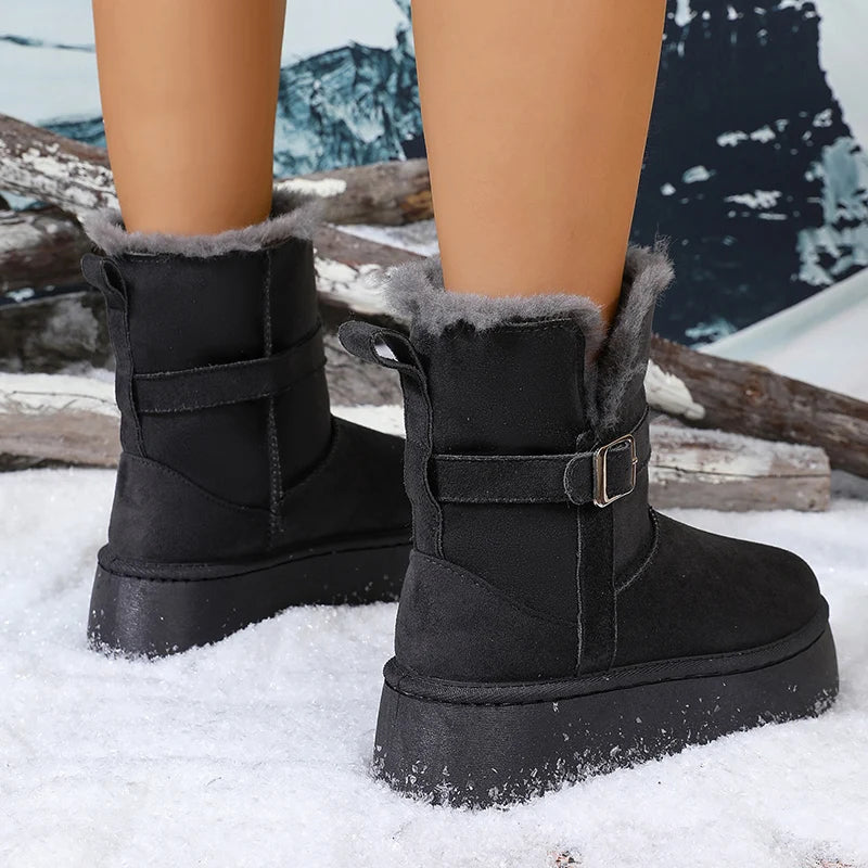 Faux Suede Chunky Platform Snow Boots Women Winter Warm Long Plush Ankle Boots Woman Thick Sole Non Slip Cotton Padded Shoes 41