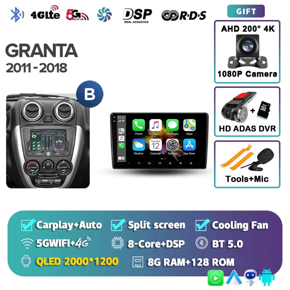 For LADA Granta Sport 2011 - 2018 Android 15 12+256GB 4G WIFI Car Radio Carplay Auto Multimedia Stereo Video Player GPS Navigati