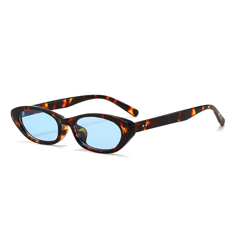 JNPCXI New Ins Popular Fashion Small Oval Sunglasses Women Retro Rivets Punk Cat Eye Candy Color Men Trending Sun Glasses