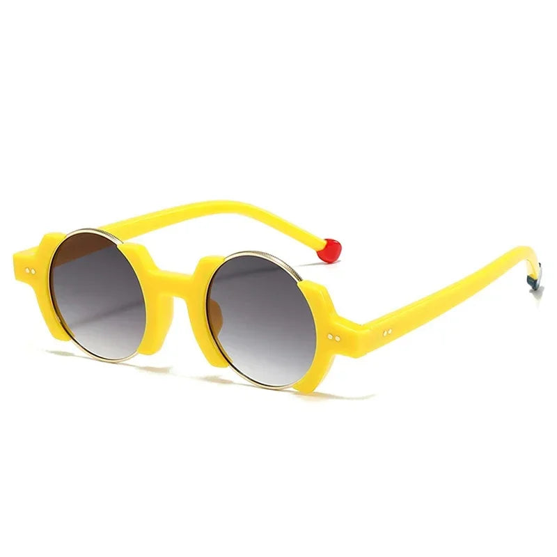 JNPCXI Ins Popular Fashion Round Women Punk Sunglasses Yellow Lens Retro Rivets Men Trending Sun Glasses Gradient Shades UV400