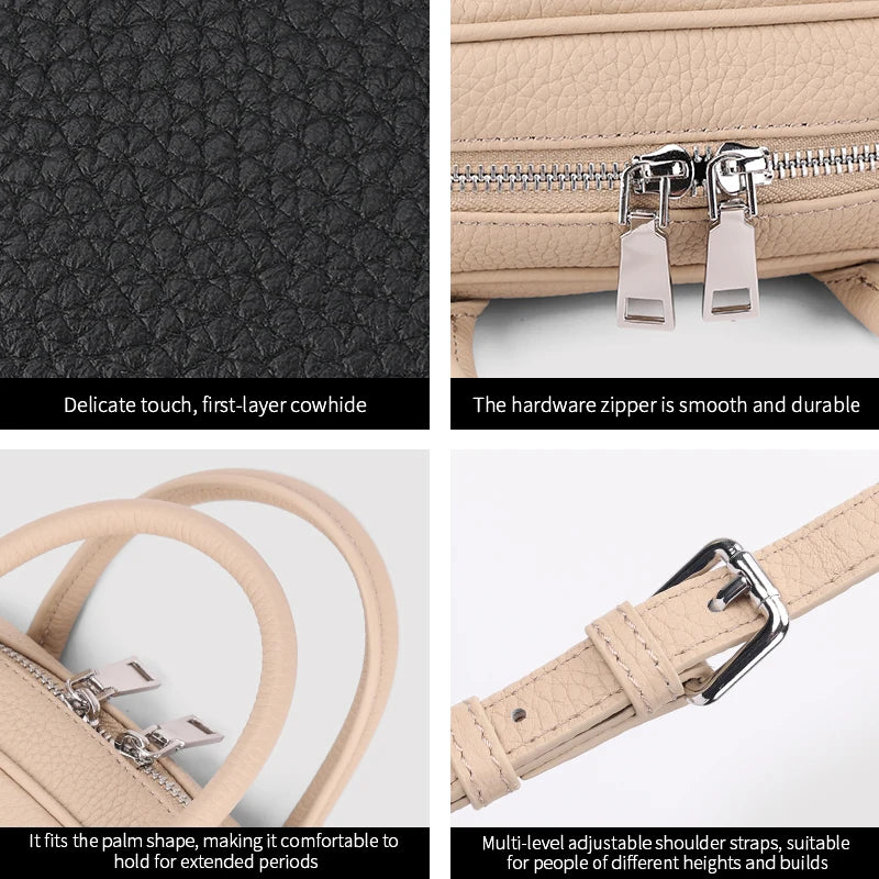 Fashion Women's Genuine Cowhide Leather Mini Boston Handbag Luxury Designer Pebbled Leather Top Handle Crossbody Shoulder Bag