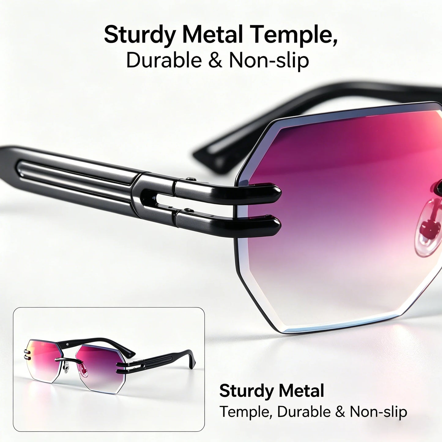 CATERSIDE New Men's Frameless Sunglasses Fashion Polygonal Gradient Mirror Lenses Metal Frame Women's Party Outdoor Sun Glasses
