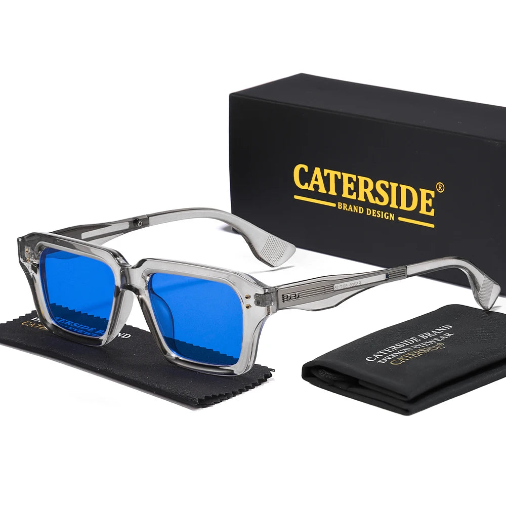 CATERSIDE New Men's Square Sunglasses Premium PC Frame with Metal Temple UV400 Women Retro Fashion Driving Decoration Eyewear