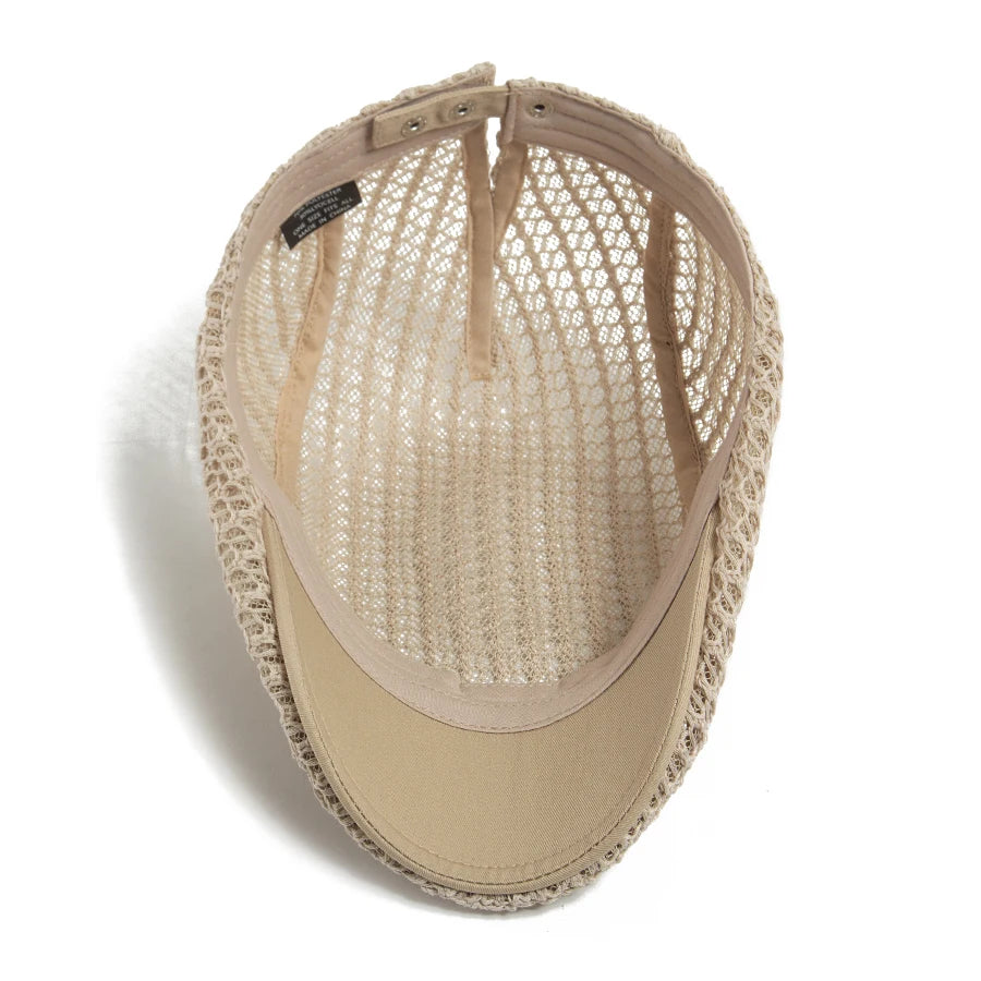 Summer Thin Crochet Hat Women Fashion Mesh Beret Casual Men Newsboy Cap Weave Sun Visor Flat Hat Female For 56-60cm Adjustable