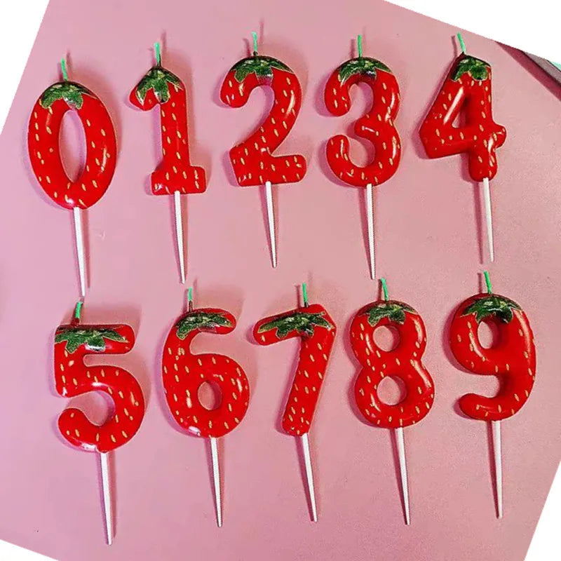 1pc Strawberry Birthday Cake Candle, 0-9 Number Perfect for Anniversary, Birthday & Party Decorations, Celebration Candle