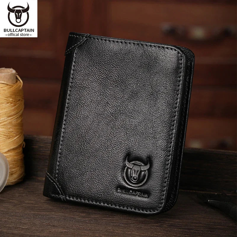 BULLCAPTAIN Men's Genuine Leather Wallet Casual Retro Cash Clip RFID Antimagnetic Multi-Card Slot Cowhide Coin Purse