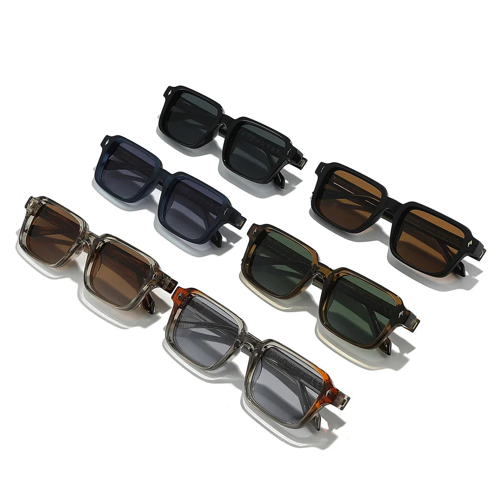 JNPCXI Retro Square Rivets Women Luxury Sunglasses Fashion Dark Green Shades UV400 Trending Men Punk Sun Glasses
