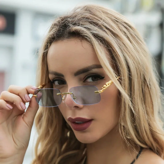 Frameless square fashion glasses, colorful women's and men's retro metal glasses