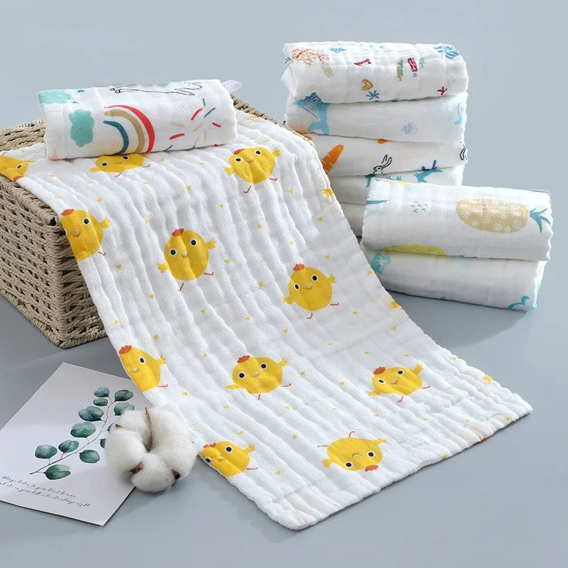 Cotton Six Layers of Gauze Baby Cartoon Handkerchief Child Saliva Towel Toddler Bibs Feeding Bibs