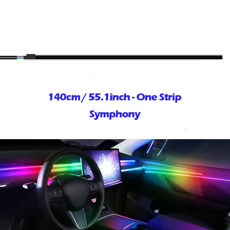 140cm/55.1inch Car Ambient Lights Universal LED Symphony RGB Atmosphere Lamp Acrylic Strips APP Control for Tesla Model 3 Y S X