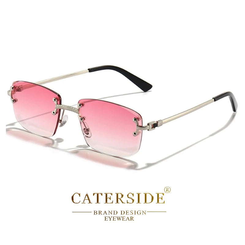 CATERSIDE Frameless Rectangle Sunglasses Women Luxury Designer Rimless Gradient Lens Metal Sun Glasses For Men Sports UV400