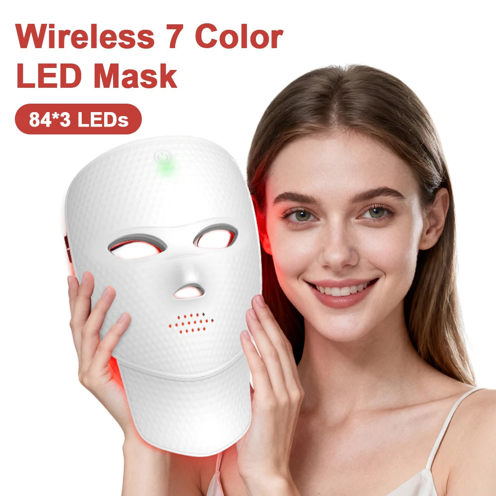 7 Colors LED Photon Wireless Face Neck Beauty Mask Red Light Anti-Wrinkle Skin Rejuvenation Tighten Skin Care Facial LED Mask