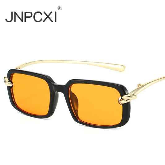 JNPCXI New Fashion Rectangle Sunglasses Women Clear Black Orange Trending Punk Shades UV400 Men Sun Glasses