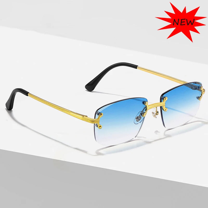CATERSIDE Blue Gradient Lens Copper Sunglasses Men Women Luxury Designer Rimless Small Square Sun Glasses For Men 2022 Framless
