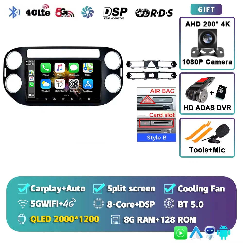 Android 14 For Volkswagen VW Tiguan 2006 - 2016 Golf Car Radio Wireless CarPlay Auto Multimedia Player GPS 4G WiFi 360 Camera