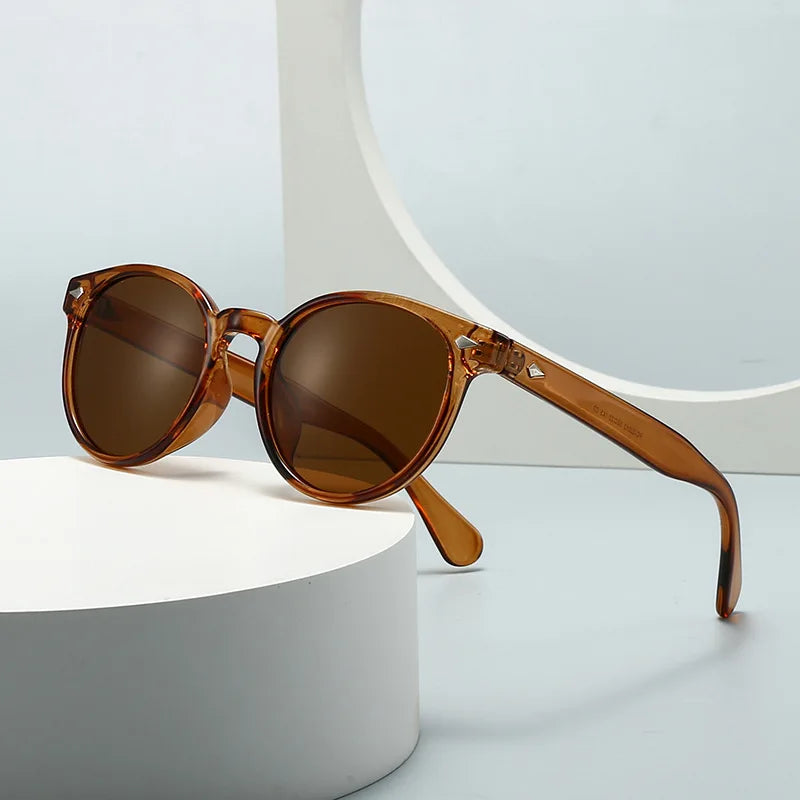 JNPCXI New Fashion Round Sunglasses Men Shades UV400 Retro Rivets Women Trending Yellow Sun Glasses Shades UV400