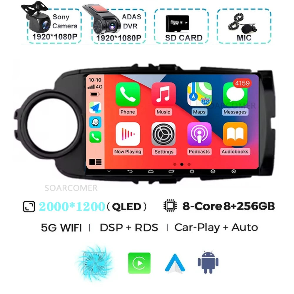 Android 15 For Toyota Yaris 2011 - 2017 Multimedia Player Carplay Auto Car Radio GPS video Qualcomm Snapdragon DSP WiFi+4G DVD