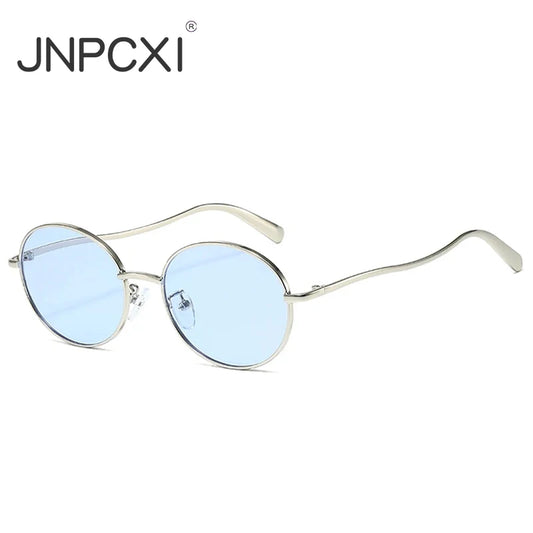 JNPCXI New Fashion Metal Round Gold Tea Sunglasses Women Shades UV400 Retro Men Punk Sun Glasses