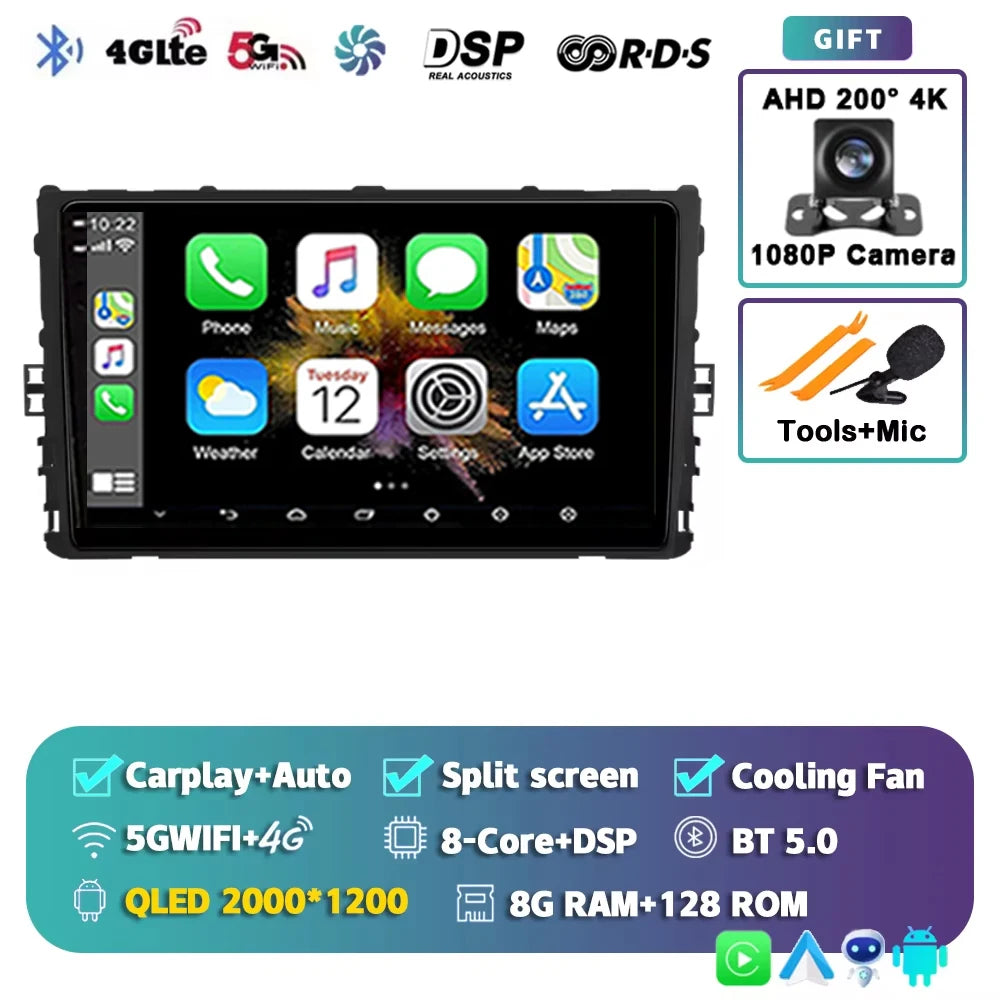 For Volkswagen VW Polo Plus Jetta MK7 T6 Passat B8 T ROC Cross MQB 2K 12+256 QLED Android 15 CarPlay Car Radio Multimedia Video