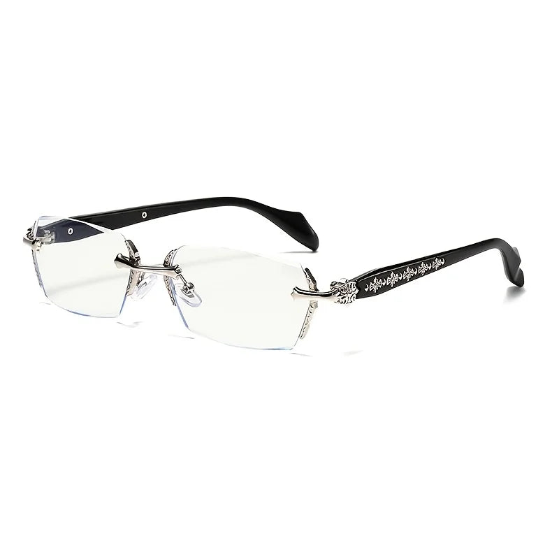 2 Sets of Pure Desire Style Metal Heavy Craft Glasses Frame Diamond Frameless Cut Edge Flat Mirror Daily Leisure Office Reading