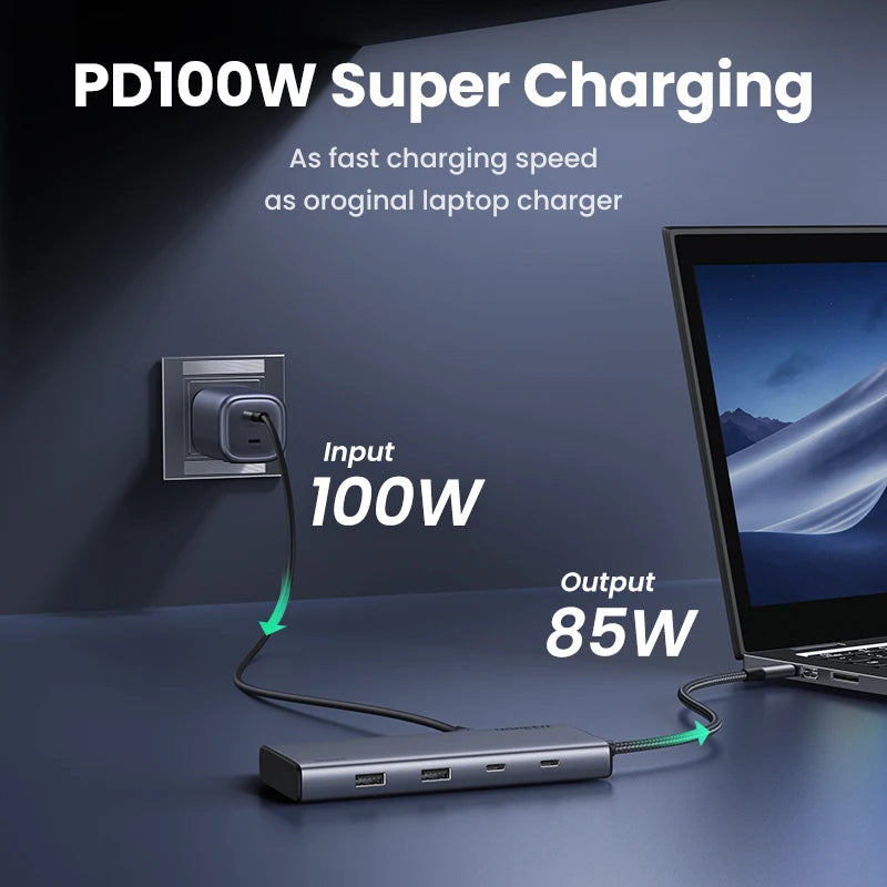 Triple Display USB C HUB 10Gbps 4K HDMI Adapter 8-in-1 Splitter with HDMI DP