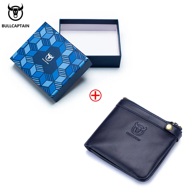 BULLCAPTAIN Leather Wallet Men's Zipper Wallet Men's Wallet Purse RFID Mini Wallet And Smart Design Zipper Buckle Wallet