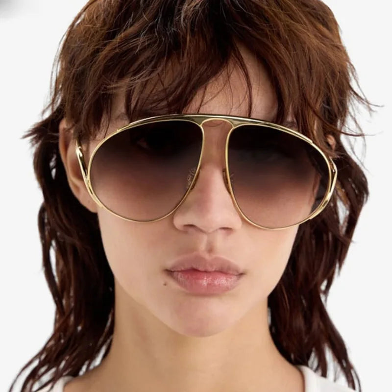 JNPCXI New Retro Metal Pilot Women Sunglasses Fashion Oversized Men Shades UV400 Black Tea Sun Glasses