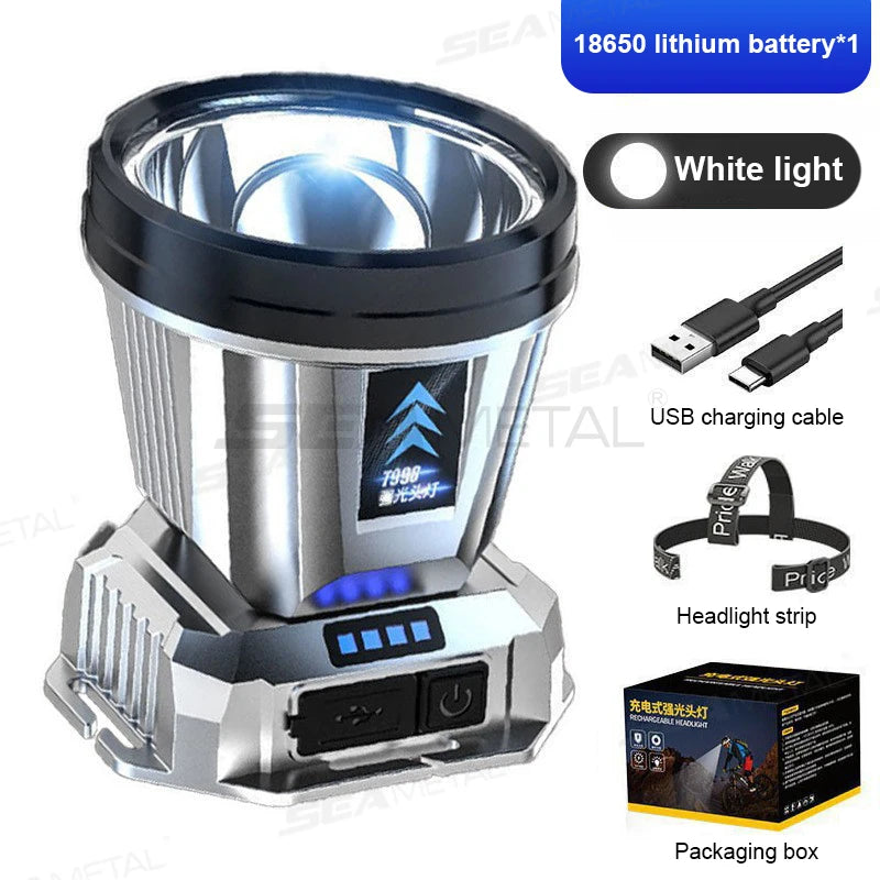 Ultra-Bright Head-Mounted w/ Light Emergency Led Flashlight Fishing Lamp USB