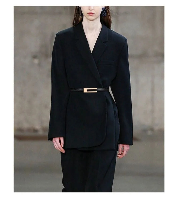 Women’s Korean Fashion PU Leather Thin Waist Belt Adjustable Casual Metal Strap