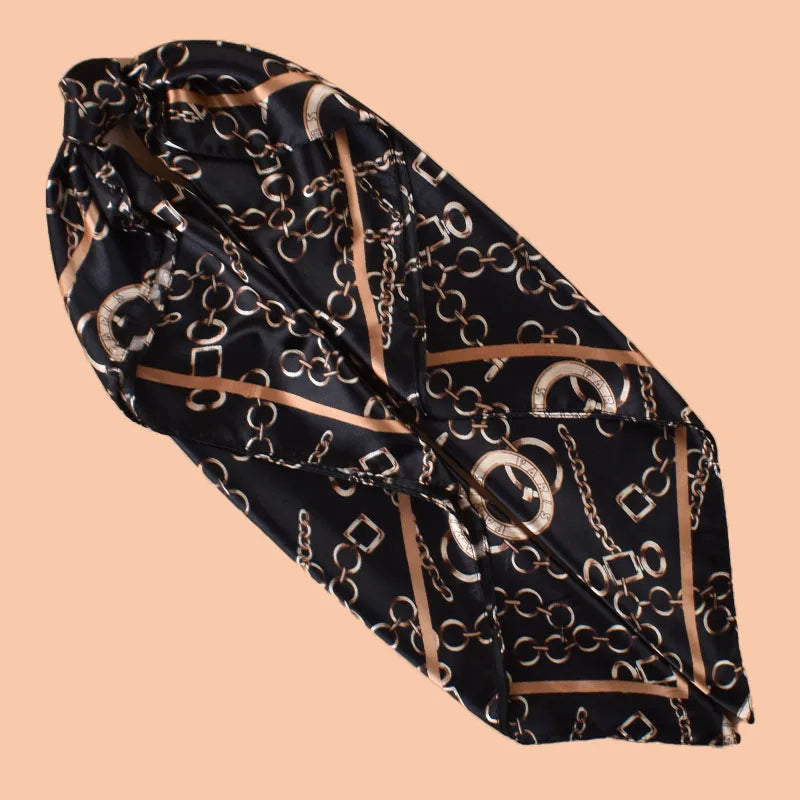 1PCS Ladies Multicolor Chain Pattern Tussah Silk Square Scarf Fashionable Wrap Headscarf for Travel Evening Party