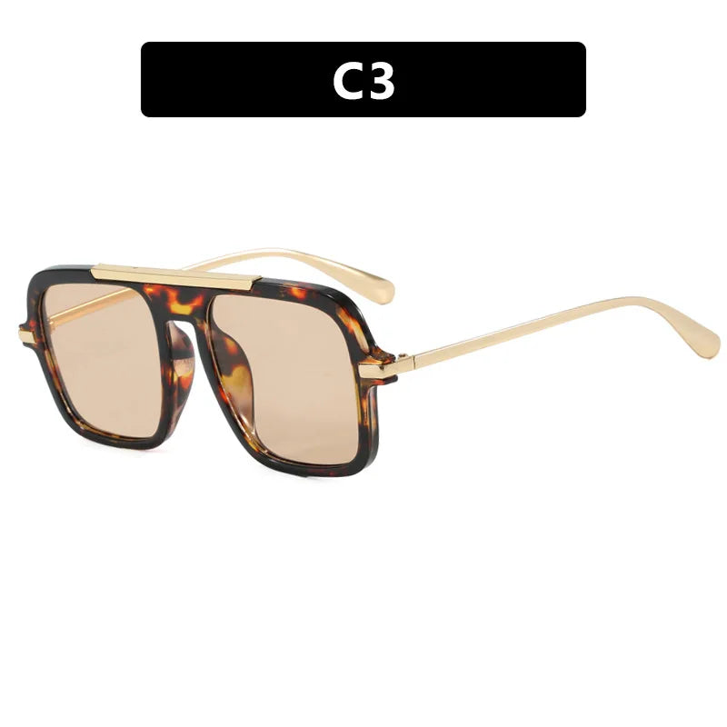 JNPCXI New Retro Square Sunglasses Double Bridges UV400 Fashion Designer Shades for Men And Women Gradient Sun Glasses