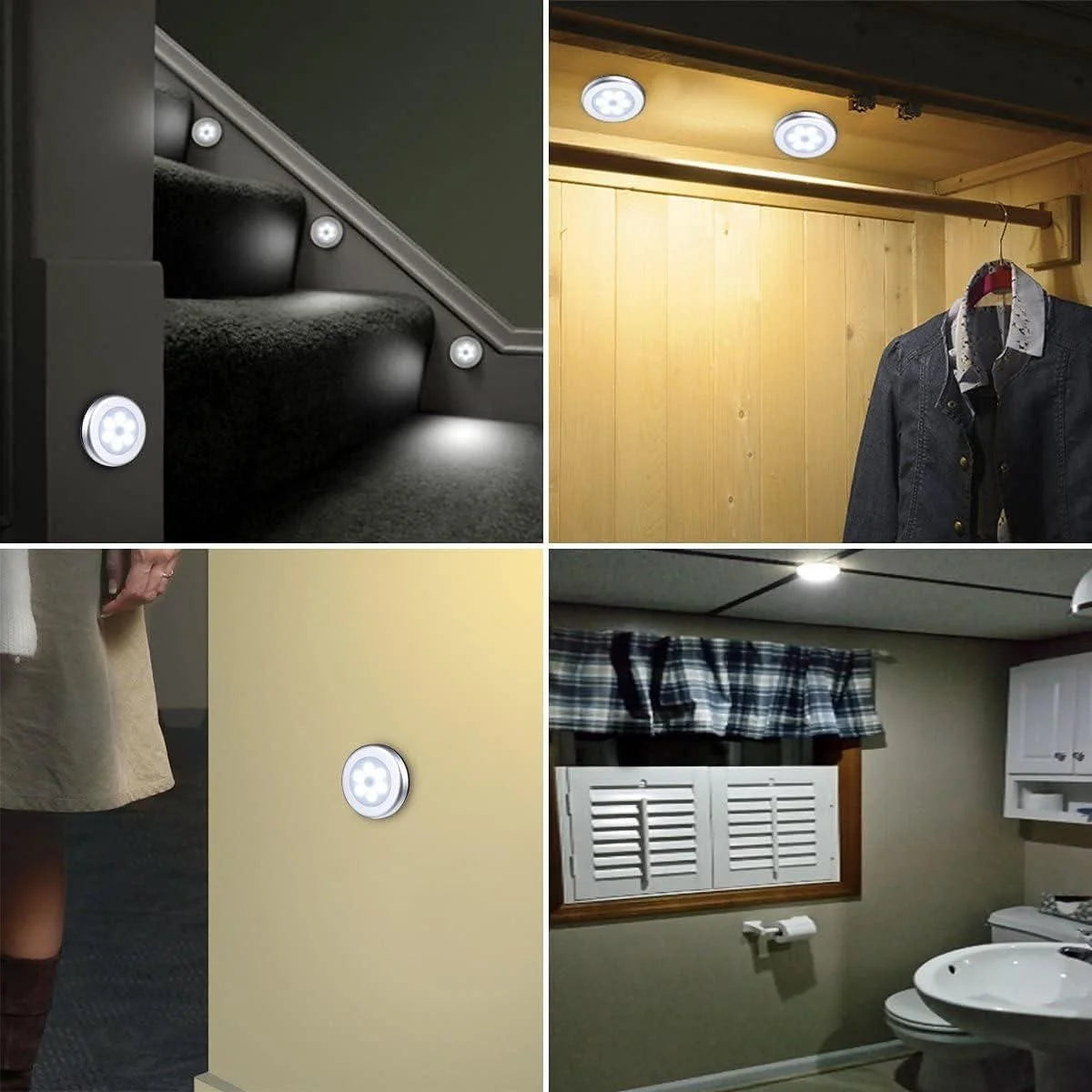 Wireless Round Motion Sensor LED Night Light Battery Powered Cabinet Night Lamp Bedside Lights For Bedroom Home Closet Lighting