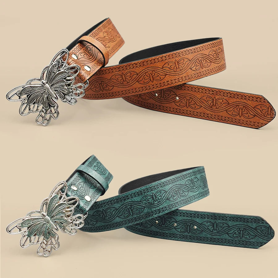 Y2K Vintage Street Style Belt - Hot Girl Butterfly Buckle Waistband for Women, Perfect for Daily Wear, Office & Casual Outfits