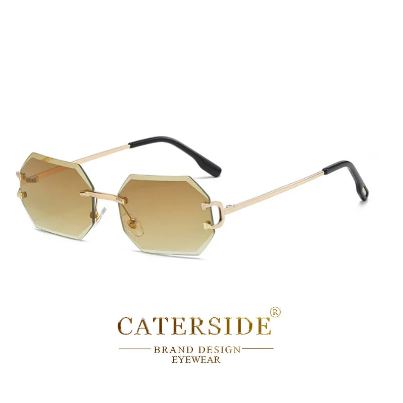 CATERSIDE Rimless Men's Sunglasses Polygon Vintage Frameless Glasses Gradient Lens Women Traveling Party Business Sun Glasses