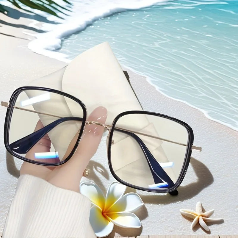 Stylish Square Full-Rim Glasses with Clear Blue Light Blocking Lenses, Perfect for Daily Use, Office, and Study