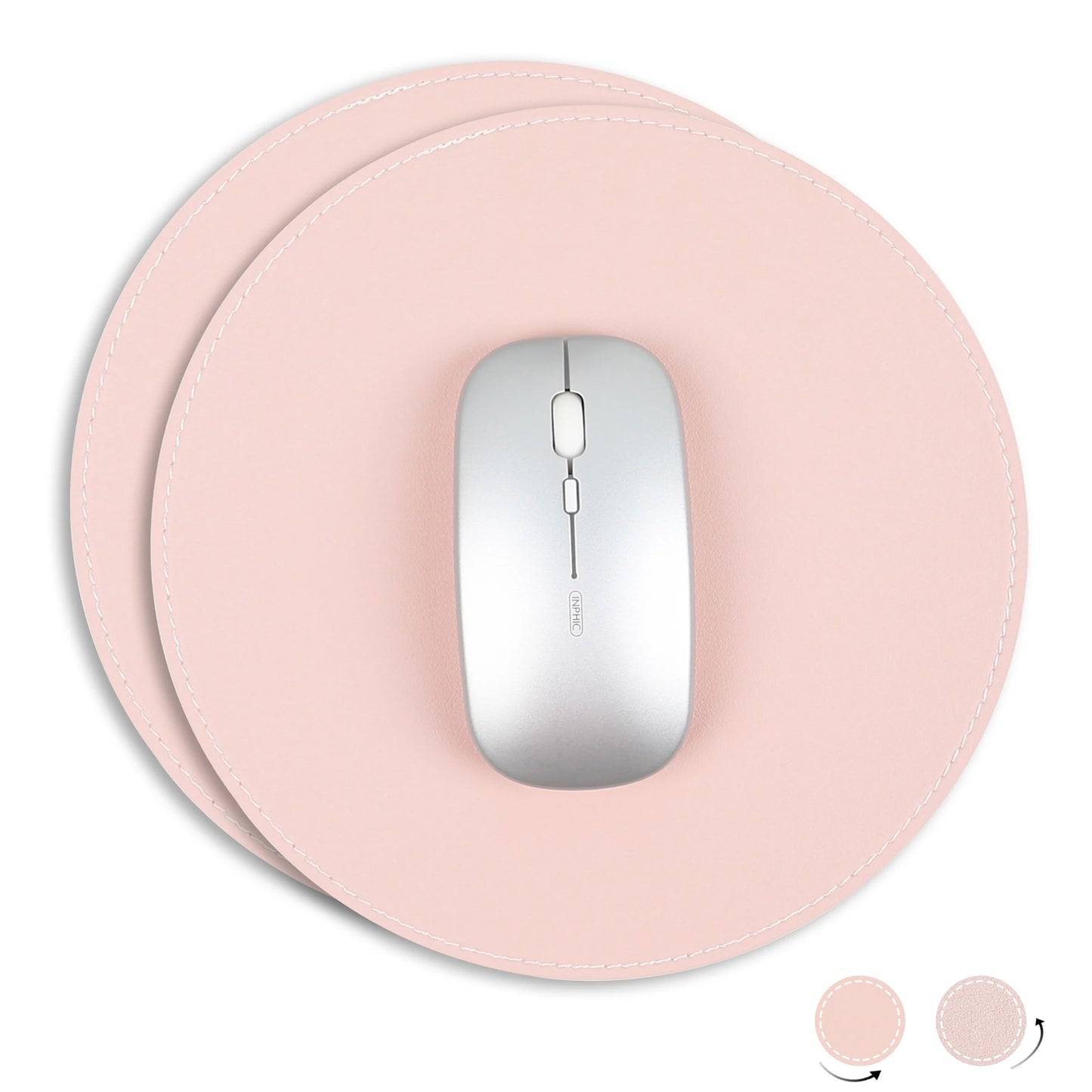 2Pack Round Mouse Pad，Leather Mouse Mat with Stitched Edge Micro-Fiber Base with Non-Slip Waterproof，Mouse Pad for Comput