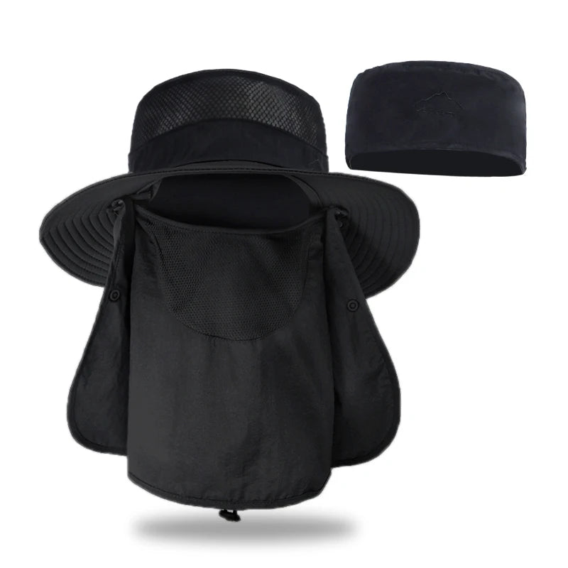 Xinbaoguan 100% Nylon 9216 Men's and Women's Summer Outdoor Face Covering and Sunscreen Fishing Hat with Large brim Sunshade Hat