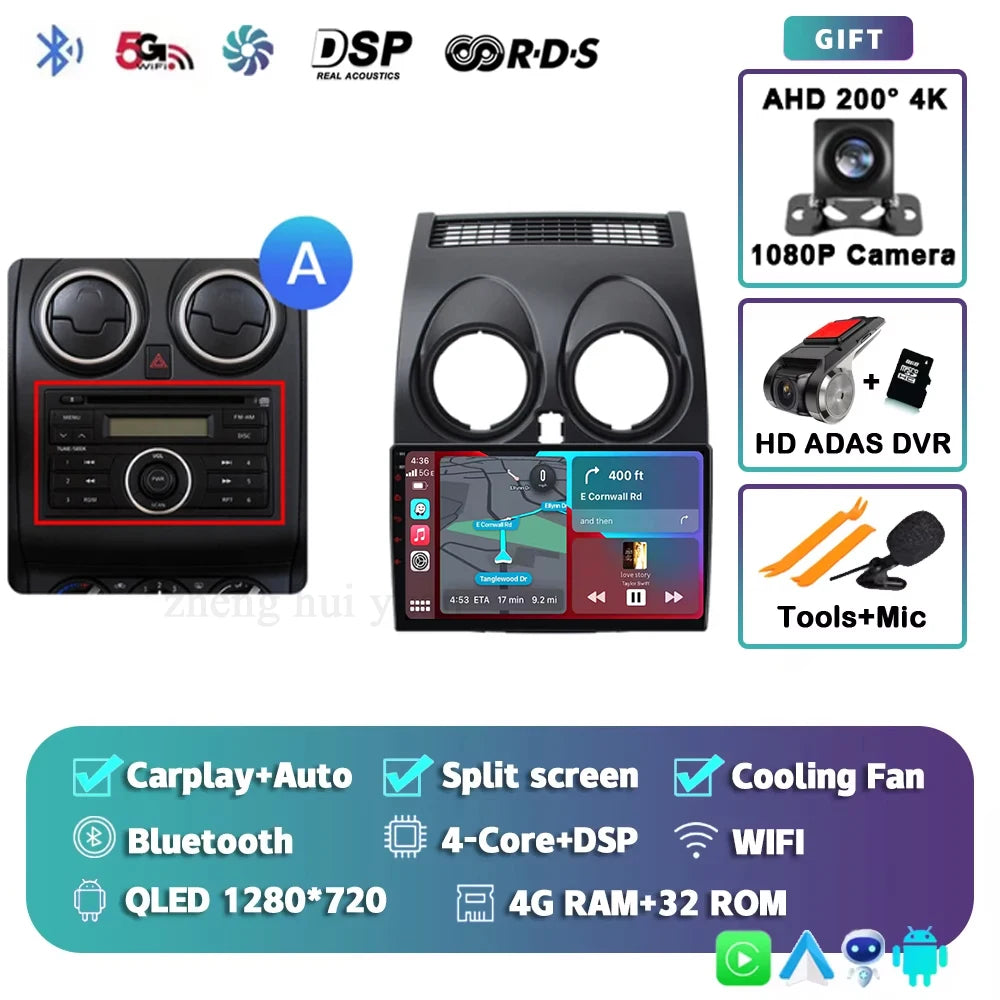 For Nissan Qashqai 1 J10 2006 - 2013 Android 15 4G WIFI Car Radio Carplay Auto Multimedia Stereo Video Player GPS Navigation